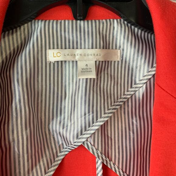 Lauren Conrad Dark Coral Pink Blazer Jacket Open Front Elbow Length Sleeves Sz 4 - Picture 8 of 11